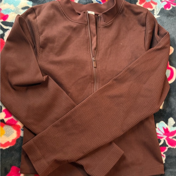 Brown Ribbed Zip-Up Jacket - Picture 2 of 3